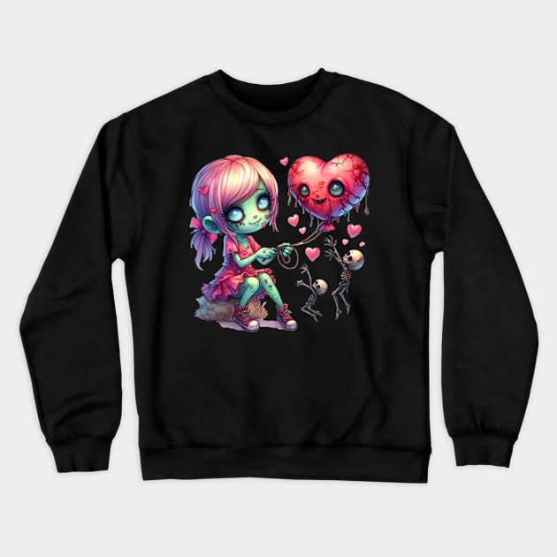 Zombie Girl Flirty Valentine Crewneck Sweatshirt by CAutumnTrapp